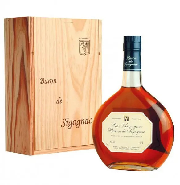 1956er Armagnac Baron de Sigognac in Holzkiste 40% 0,50 l