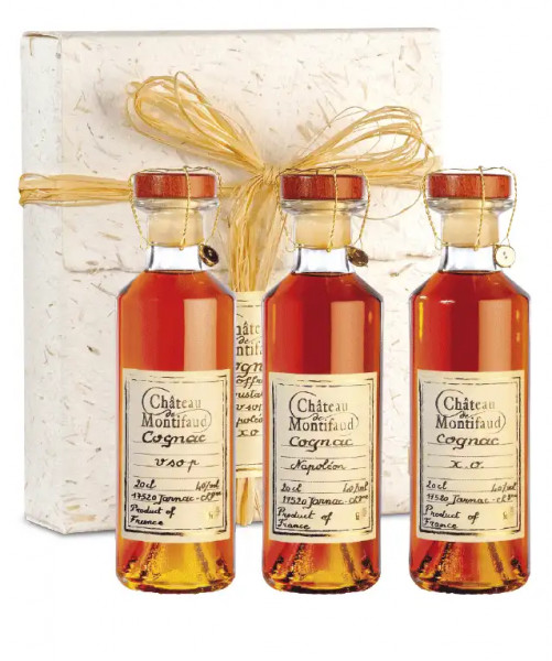 Château Montifaud Tasting Geschenkpackung mit je 1 Fl. VSOP, Napoleon und Xo Cognac 40% 0,2l!